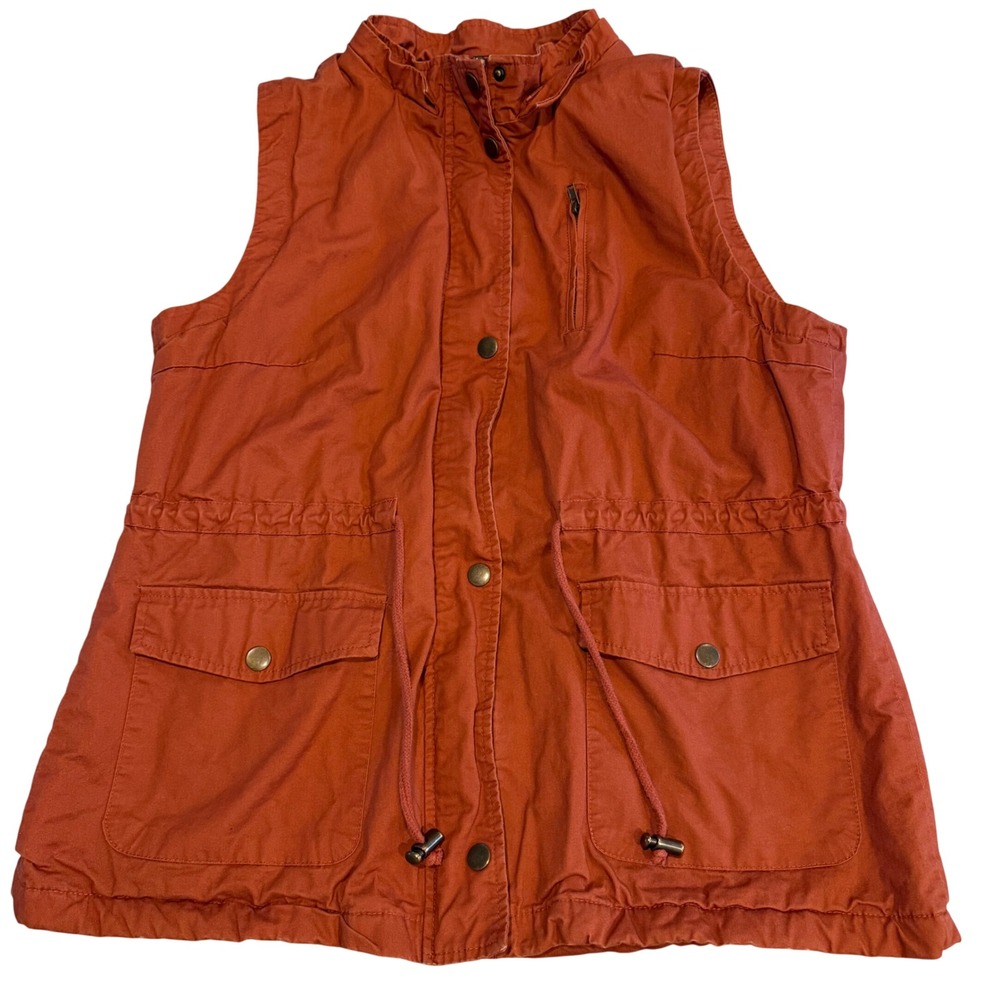 Love Tree Womens Burnt Orange Utility‎ Vest Sherpa Lined Cotton Large